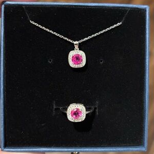 Set!!!  1.25ct Pink Topaz sterling silver ring size 6.5 and pendant necklace.